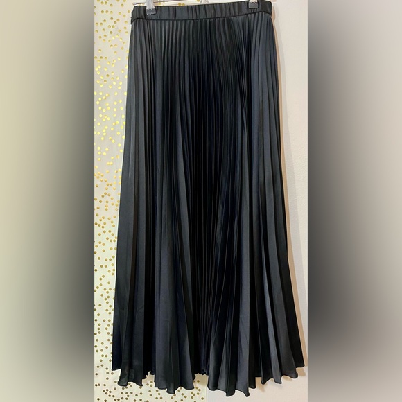 Abercrombie & Fitch Black Satin Pleated A-Line Maxi Skirt size Small - Picture 2 of 9